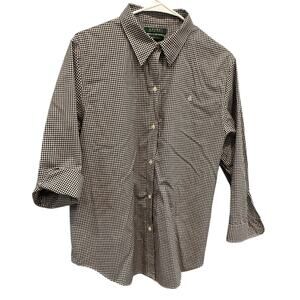 Lauren Ralph Lauren Womens Non-Iron Button Up Shirt Size XL Black Gingham Work